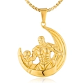 Polished gold crescent moon and bodybuilder pendant necklace with box chain for fitness - Pendant Only (Without Chain) / Gold