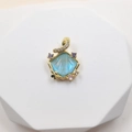 Seashell pendant with blue opal-like texture and purple zircon in gold finish - Shell Style 2