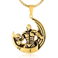 Golden crescent moon necklace featuring a bodybuilder silhouette and box chain - Pendant Only (Without Chain) / Antique Gold