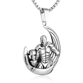 Strong bodybuilder pendant with dumbbell and box chain in vintage stainless steel finish - Pendant Only (Without Chain) / Steel