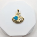 Golden scallop pendant featuring a blue heart stone, white pearl, and zircon stones - Shell Style 5