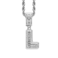 Close-up of silver letter L pendant with baguette and round stones on a rope chain - 3mm*60cm / L Silver + Stainless Steel Rope Chain