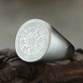 Vintage stainless steel signet ring for men featuring a compass star engraving - Size 7 / Steel