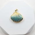 Golden shell pendant with light blue enamel finish and textured nautical design - Shell Style 10
