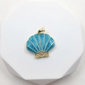 Blue scallop shell pendant with golden edges and zircon crystals for ocean jewelry - Shell Style 11
