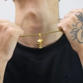 Detailed view of 3D gold skull pendant on a box chain for men's punk style jewelry - Gold Color Pendant / Pendant Only (Without Chain)