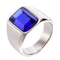 Anello vintage da uomo in acciaio inossidabile con grande gemma blu rettangolare - US 7 / Colore Acciaio Gemma Blu