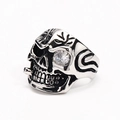 Punk style stainless steel skull ring with cubic zirconia eye and vintage pipe design - US 7 / Steel Color White Zircon