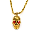Punk stijl gouden schedel hanger met rode strass ogen en een stevige vierkante ketting - Alleen Hanger (Zonder Ketting) / Goudkleurige Hanger (Zonder Ketting)