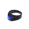 Anillo de hombre de acero de titanio negro con una gema de zafiro azul cuadrada - US 7 / Negro/Circonita Azul
