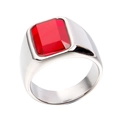 Anello da uomo in acciaio inossidabile argento con gemma rossa rettangolare incassata - US 7 / Colore Acciaio Gemma Rossa