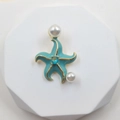 Blue starfish necklace pendant with gold trim, blue zircon and white pearls - Starfish Style 4