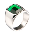 Anello da uomo in acciaio inossidabile lucido con una grande pietra verde taglio smeraldo - Argento Pietra Preziosa Verde