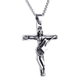 Retro rock style silver cross necklace with guitar player pendant and black rhinestones - Pendant Only (Without Chain) - Silver (Black Zirconia)