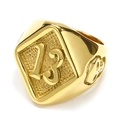 Punk style stainless steel gold signet ring for men featuring an embossed number 13 motif - US 7 / Gold