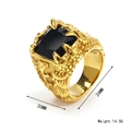 Eagle claw gold-plated men's ring with large square black stone and dragon scale textures - Size 7 / Gold Black Zirconia