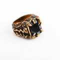 Detailed macro view of bronze dragon claw ring holding a square black gemstone - Size 7 / Antique Gold Black Zirconia