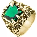 Detailed view of eagle claw ring with green emerald stone and dragon scale texture - Size 7 / Gold Green Zirconia