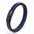 Pulsera trenzada de cuero para hombre en negro y azul con cierre magnético de metal mate - Clip Negro