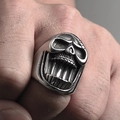 Macro view of vintage silver skull ring for men made of durable stainless steel - Size 7 / Steel