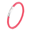 Men's woven red leather bracelet with a polished silver magnetic clasp on white background - 21cm / Red
