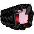 Macro shot of gothic dragon claw ring in black finish with a large red center stone - Size 7 / Black With Red Zirconia