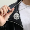 Detailed view of hip hop style sun star compass pendant on vintage silver beaded chain - Pendant Only (No Chain)