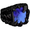 Detailed view of gothic dragon claw ring featuring black steel and blue gemstone - Size 7 / Black With Blue Zirconia
