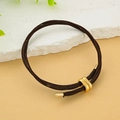 Bracciale regolabile in pelle intrecciata marrone con fibbia dorata minimalista in metallo - Marrone
