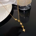 Elegante vergulde Y-ketting met schitterende sterhangers en micro-pave zirkonia - Achtpuntige ster strass ketting (X2031)