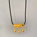 Detailed view of matte gold lotus gourd pendant with intricate branch design and black cord - Fortune Gourd Branch (X2195)