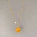Detail shot of heart-shaped gold necklace pendant with textured geometric surface design - Heart with Line Texture (W702)