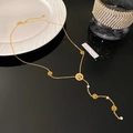 Detailed view of 18K gold-plated Tree of Life Y-necklace with sparkling zircon accents - Tree of Life Style Gold (X1138-1)