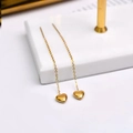 Elegant gold-plated heart pendant tassel threader earrings with a polished mirror finish - Heart Threader (E007A) / Gold