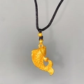 Golden fish koi pendant necklace with detailed scales and a black braided cord strap - Koi Fish Shape (X2182)