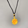 Chinese style matte gold rose flower pendant necklace with elegant black braided cord - Frosted Rose (X2187)