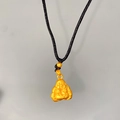 Golden Laughing Buddha pendant necklace with black cord and matte finish detail - Maitreya Buddha (X2191)