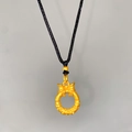 Golden wreath pendant with a delicate bow design on a black braided adjustable cord - Bow Wreath (X2192)