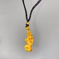 Traditional gold PiXiu pendant with black woven cord and lucky bead accessory - Lucky Pixiu (X2197)