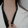 Silver titanium steel interlocking double heart pendant necklace for women - Silver