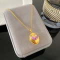 Collar de relicario dorado con concha púrpura y perla en joyero de terciopelo - Relicario Concha Perla Púrpura (W979)