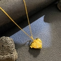 Golden heart locket necklace with religious relief engraving and zircon accents - Angel Heart