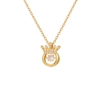 Golden crown pendant necklace with dancing center stone and shimmering micro-set zircons - Dancing Round Crown Necklace / Gold