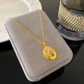 Collar de relicario ovalado vintage dorado con escarabajo de esmalte púrpura y cadena - Estilo Escarabajo Púrpura (W991)