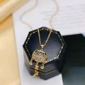 Elegante collana con lucchetto della longevità in oro con intarsio in giada e filigrana - Oro - Catena a O Lucchetto della Longevità