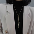 Titanium steel rose gold long necklace with double triangle pendants and tassel box chain - Sweater Chain (Long Style) / Gold - Triangle Tassel Sweater Chain