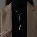 Minimalist silver triangle pendant long necklace with adjustable bead and fringe design - Silver - Triangle Tassel Sweater Chain