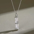 Bamboo style silver necklace with white jade pendants and sparkling stone leaves - Box Chain / Silver Bamboo Necklace (Box Chain)