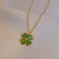Elegant four-leaf clover pendant necklace with green cat-eye stone petals and gold chain - Gold (Green) Cat's Eye Clover (O-Chain)