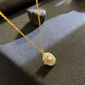 Vintage oval locket necklace with light green enamel, pearl inlay, and gold chain - Pale Green Pearl Pendant (W1013)